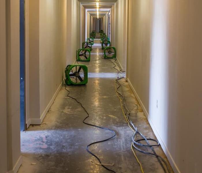 hallway with SERVPRO fans