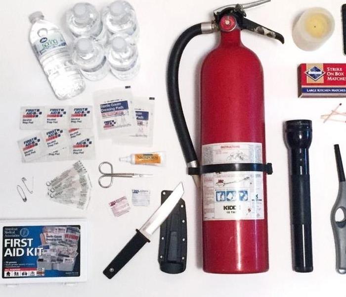 Fire extinguisher, First Aid Kit, and Hurricane Safety Items